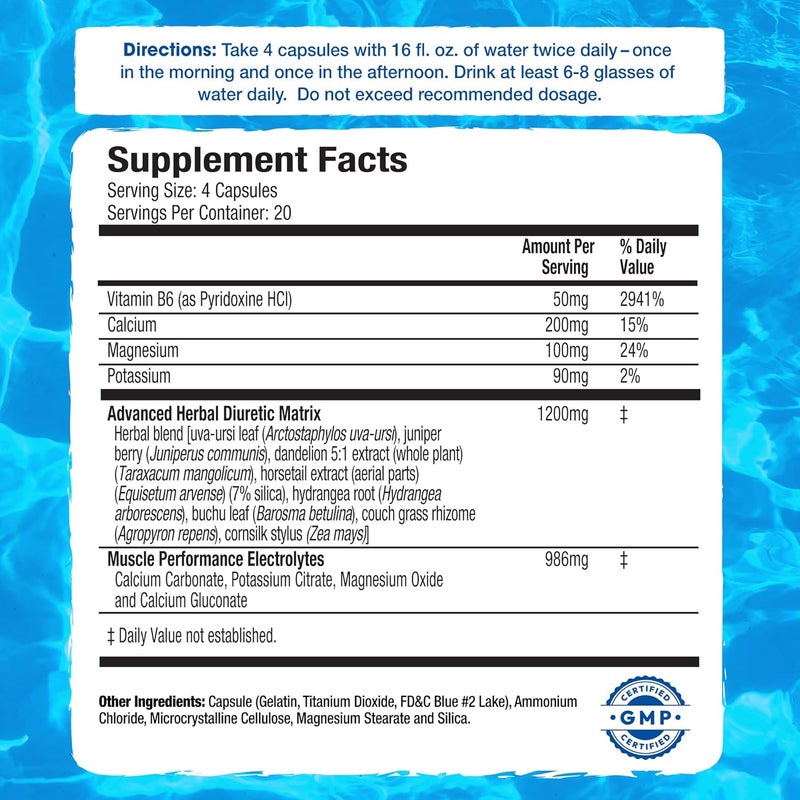 Maximum Human Performance MHP Xpel Maximum Strength Diuretic Water Pills, for Water Retention Relief, Caffeine-Free with Vitamin B-6 Potassium Dandelion Root, 80 Capsules - Image 2